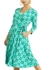 GUESS Printed V-Neck Wrap Midi Dress Aqua Green XS NEW $118