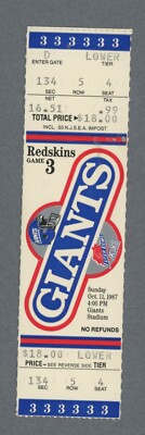 10/11/87 NY Giants Washington Redskins Full Ticket at Giants