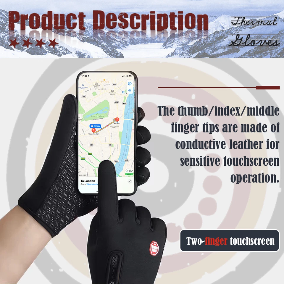 Winter Warm Thermal Outdoor Sports Waterproof Windproof Touch Screen Ski Gloves - image 4 of 4
