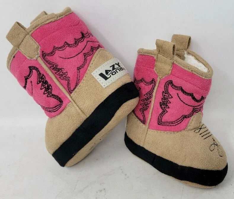 Lazy One Pink w Sherpa Lined Cowboy Slipper Boots Infant Size XS