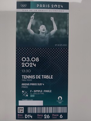 Souvenir Ticket Table Tennis Final Chen v Sun Olympic Games Paris 2024 TTE19