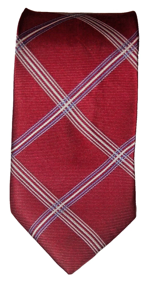 MARKS AND SPENCER Corbata Hombre Seda Rojo Patrón Geométrico Hecha en UK Foto 2 de 4