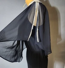 MSK Black Jumpsuit Faux Diamond Embellished Split-Sleeve,  Split-Leg  M