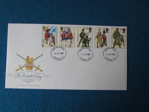GB First Day Cover THE BRITISH ARMY London 6/7/83 Triple Franked