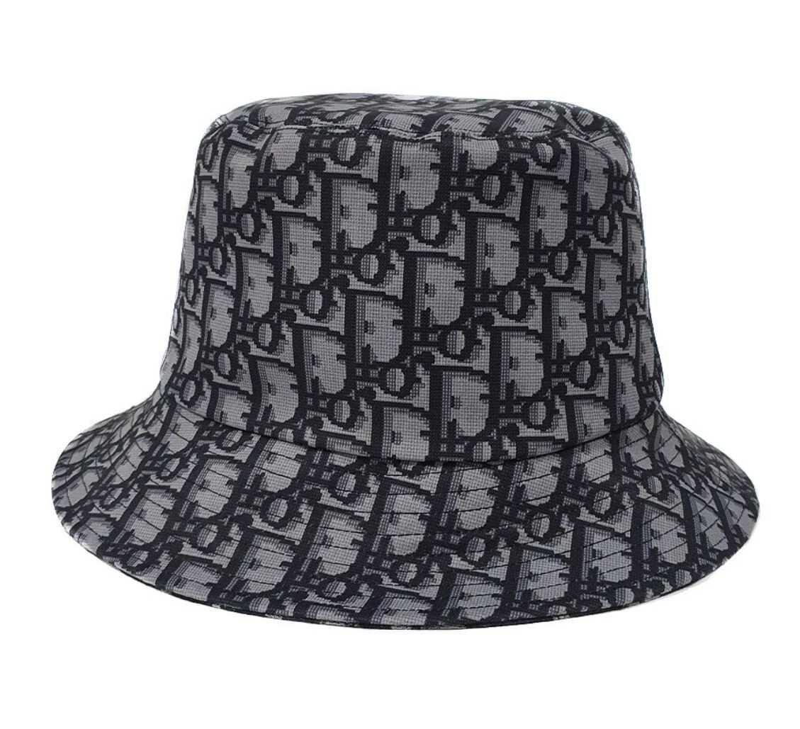 CHAPEAU SEAU OBLIQUE DIOR noir gris coton mélangé jacquard réversible taille 57