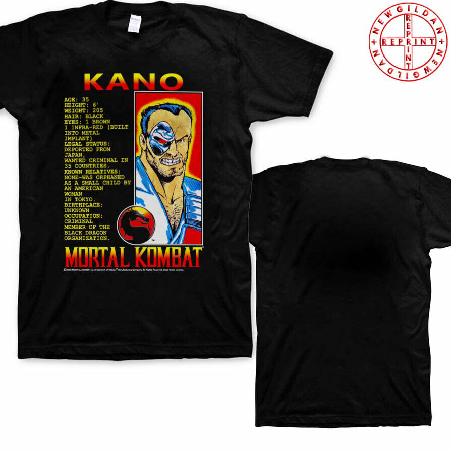 MORTAL KOMBAT T-shirt 1993 KANO Tee one sided Black GILDAN T SHIRT