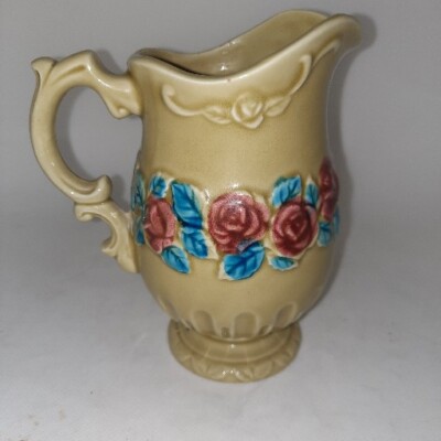 Vintage Norleans Pitcher Creamer Green Raised Rose-Made in Japan