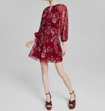 Vince Camuto Women's Red Floral Round Neck Keyhole Balloon Sleeve Dress Size 16