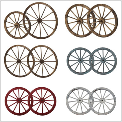 Steel Rimmed Wooden Wagon Wheels Decorative Wall Decor Set Of