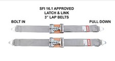 Porsche New Pair 3 Latch Link Lap Belt 2 Point Racing Belt Bolt In Gray