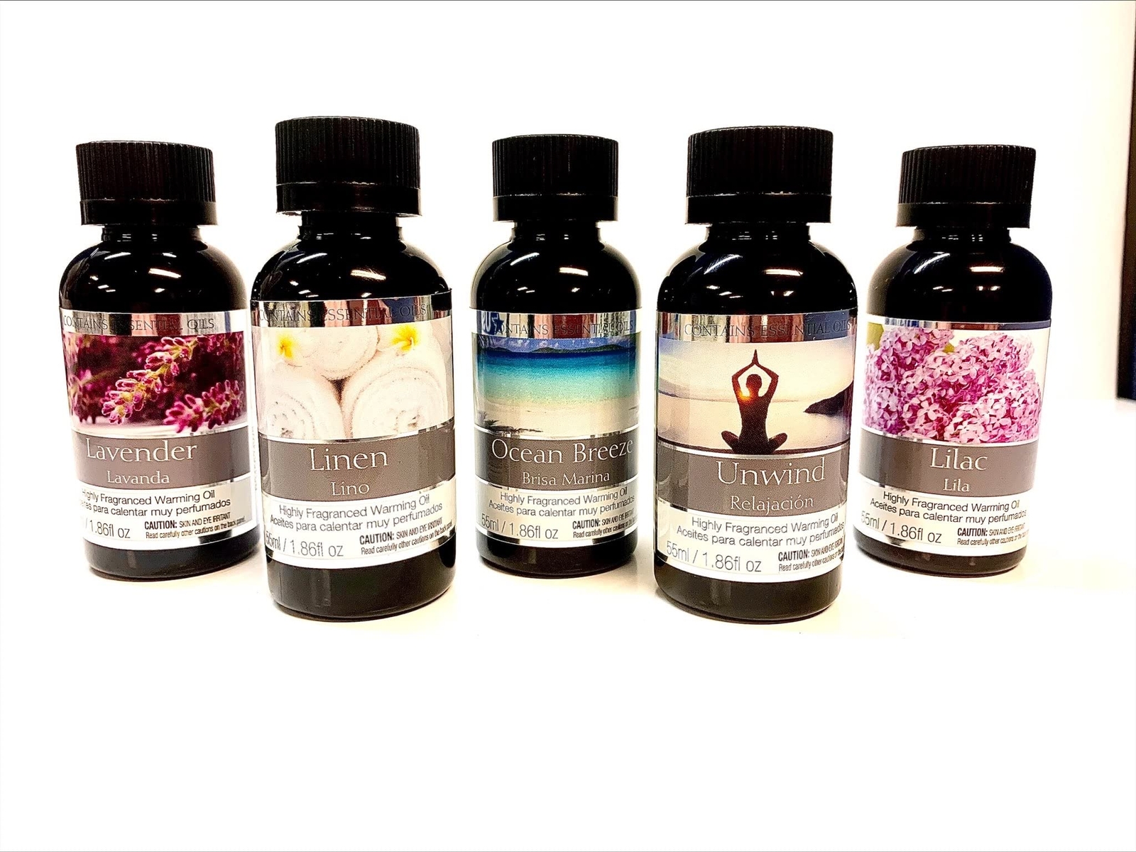 Hosley Set of 5 Assorted Fragrance Warming Oils 55ml Each-Lavender Linen Ocea...