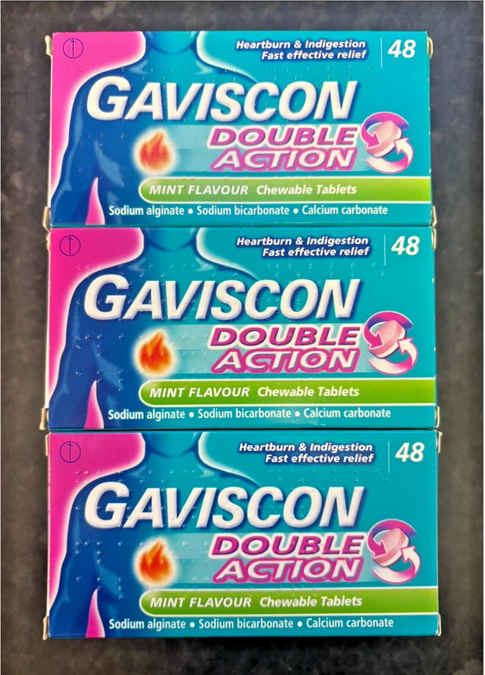 Gaviscon Double Action | Mint Flavour Chewable Indigestion Heartburn| 48 Tablets