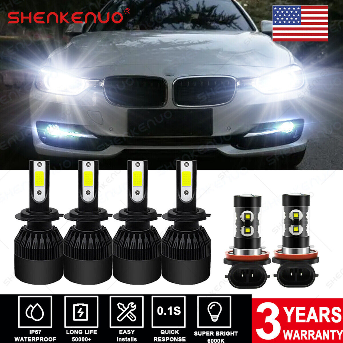 For BMW 328i 2007-16 BMW 320i 330i 2012-2018 Combo LED HeadlightFog Light Bulbs