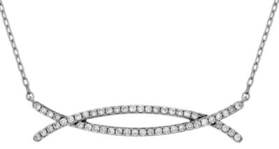 ESTATE .28CT DIAMOND 14KT WHITE GOLD CRISS CROSS DOUBLE CURVED BAR LOVE NECKLACE