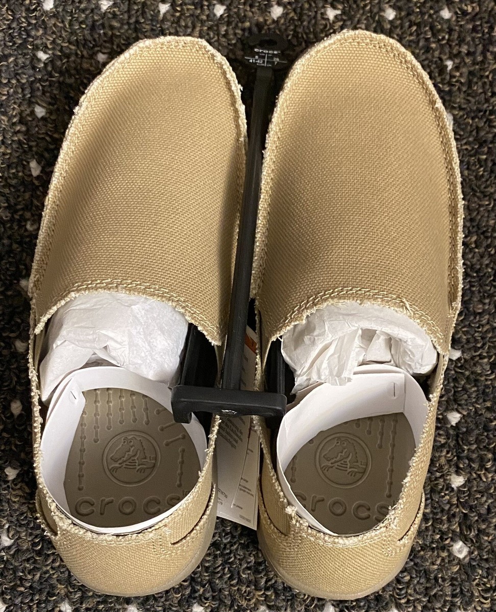 Crocs Santa Cruz Loafer Shoes Mens Size 8 Khaki Canvas Slip On