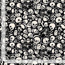 Halloween Fabric Glow in Dark Skull Toss Black Timeless Treasures YARD