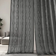2 Panels HPD Vega Charcoal Patterned Faux Linen Sheer Curtains 50”x84” Gray