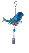 Hanging Blue Bird Sculpture with Bell