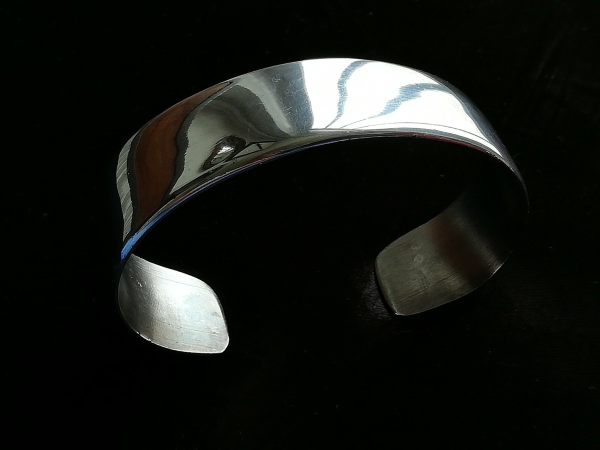 Bracelet Manchette Rigide Argenté - Créateur Barone Signé - Avec Poinçons - Occasion