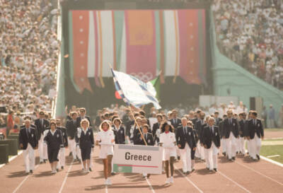 The team from Greece Stelios Mygiakis marches Opening Ceremony- 1984 Old Photo 1