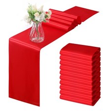 12 Pack Red Satin Table Runner 12 x 108 Inch Smooth Table Runners for Wedding...