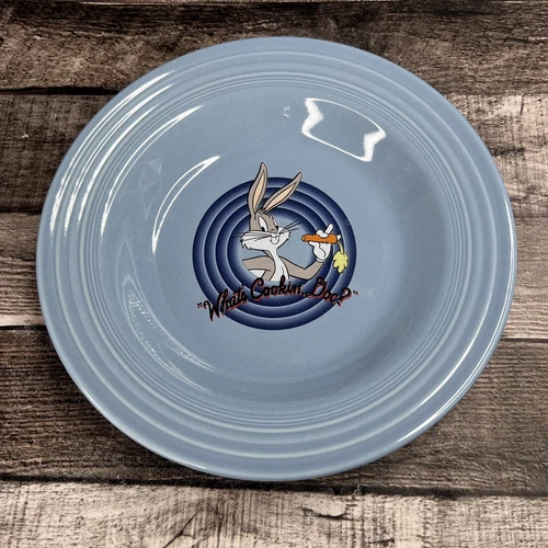 VTG FIESTA WARE BUGS BUNNY LOONEY TUNES BLUE 9” Soup Bowl PLATE HOMER LAUGHLIN
