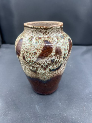 Vintage Green Brown Speckled Drip Small Studio Art Pottery Bud Vase 5"-Signed