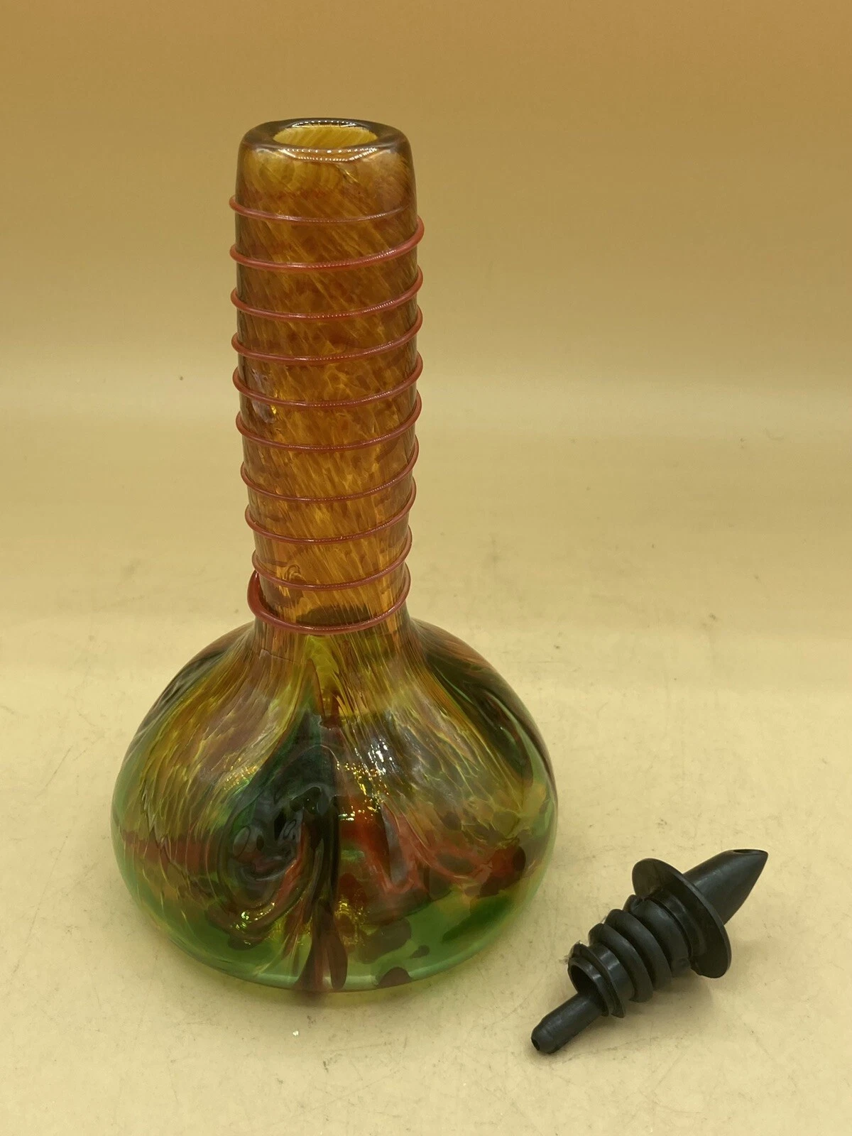 Art Glass Oil Cruet 8.5” Dispenser Threaded Glass Signed Ken Keith 7/15