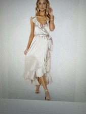 Samantha Ruffle Wrap Dress - Show Me The Ring Luxe Satin Dress Small MUMU dress