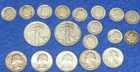 Lot of 19 90% Silver Coins -12 Roosevelt Dimes (2) Walking Liberty Halves, 5 Qtr
