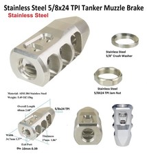 Stainless Steel 5/8x24 TPI Tanker Muzzle Brake F 308 300BLK 762x39 Jam Nut  CW