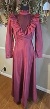 Vintage Jcpenney 1970s Maroon Maxi Dress With Illusion Bodice Mkd Sz 9/10