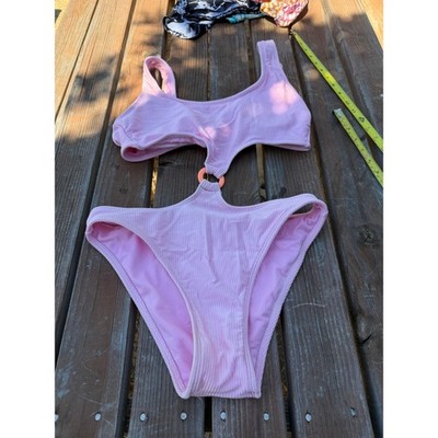 Xhilaration Pink Ribbed Cutout O-Ring One Piece Swimsuit Size Medium Womens