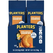 Planters Honey Roasted & Salted Cashews (1.5oz Bag, Pack of 18)