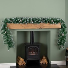 2.7m (9ft) Green Snow Tipped Christmas Garland with White Berries and Pine Cones