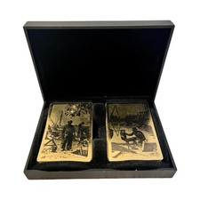Vintage Lionel Barrymore Gold Etched Double Deck Playing Cards Set in Black Case