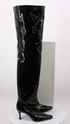 BY FAR WOMENS THIGH HIGH BOOTS PATENT LEATHER UK EU 40 BLACK RRP