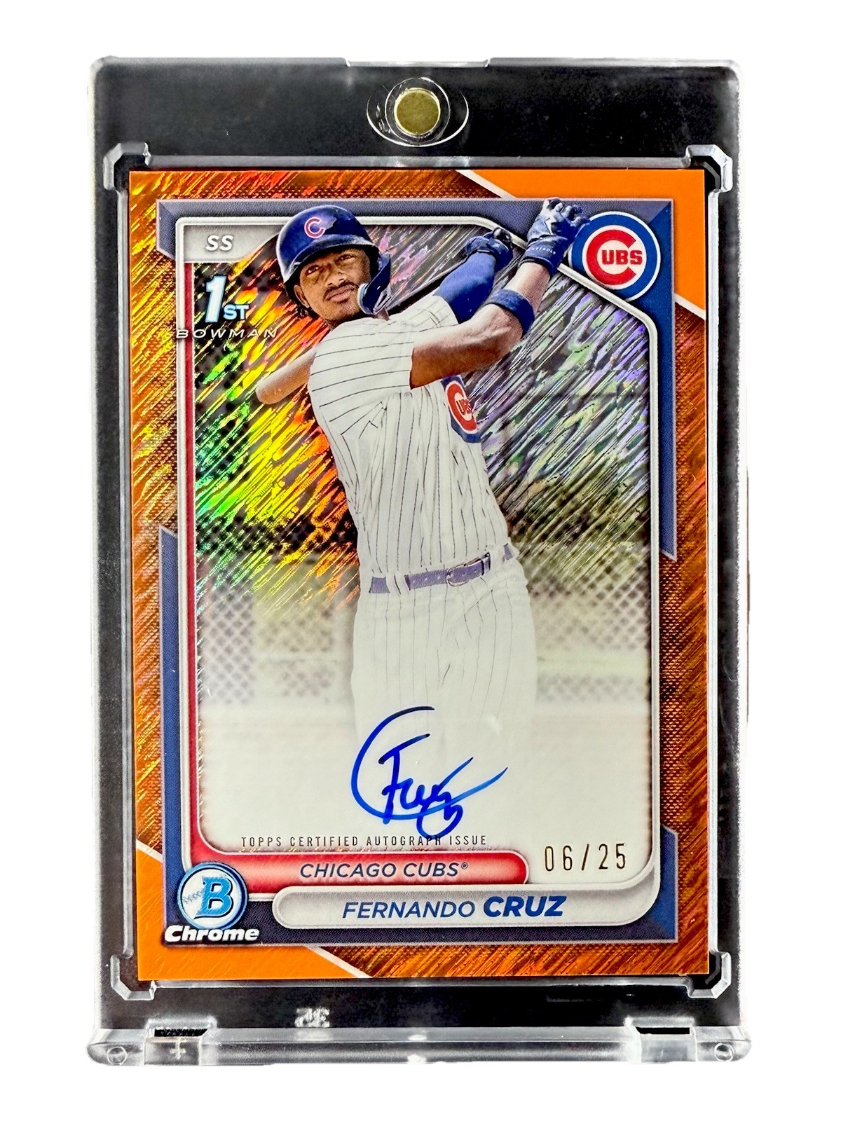 Fernando Cruz 2024 Bowman Chrome 1st Prospect Auto Orange Shimmer Refractor /25