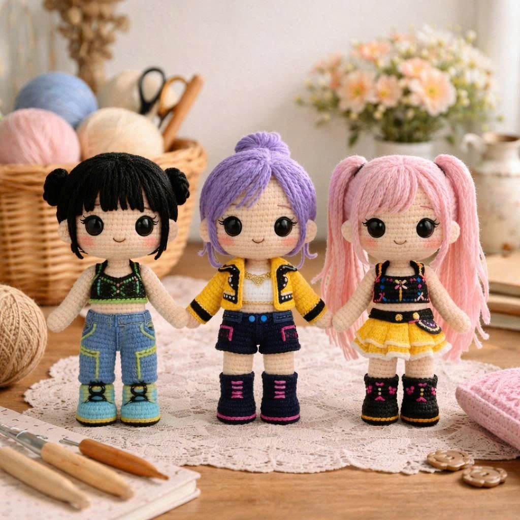 Kpop Demon Hunter Crochet Dolls, Handmade Amigurumi Plush for Fan