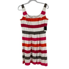 NWT Size 8 Petite Nine West Dress Pocket Stripe Pink Orange White Zipper