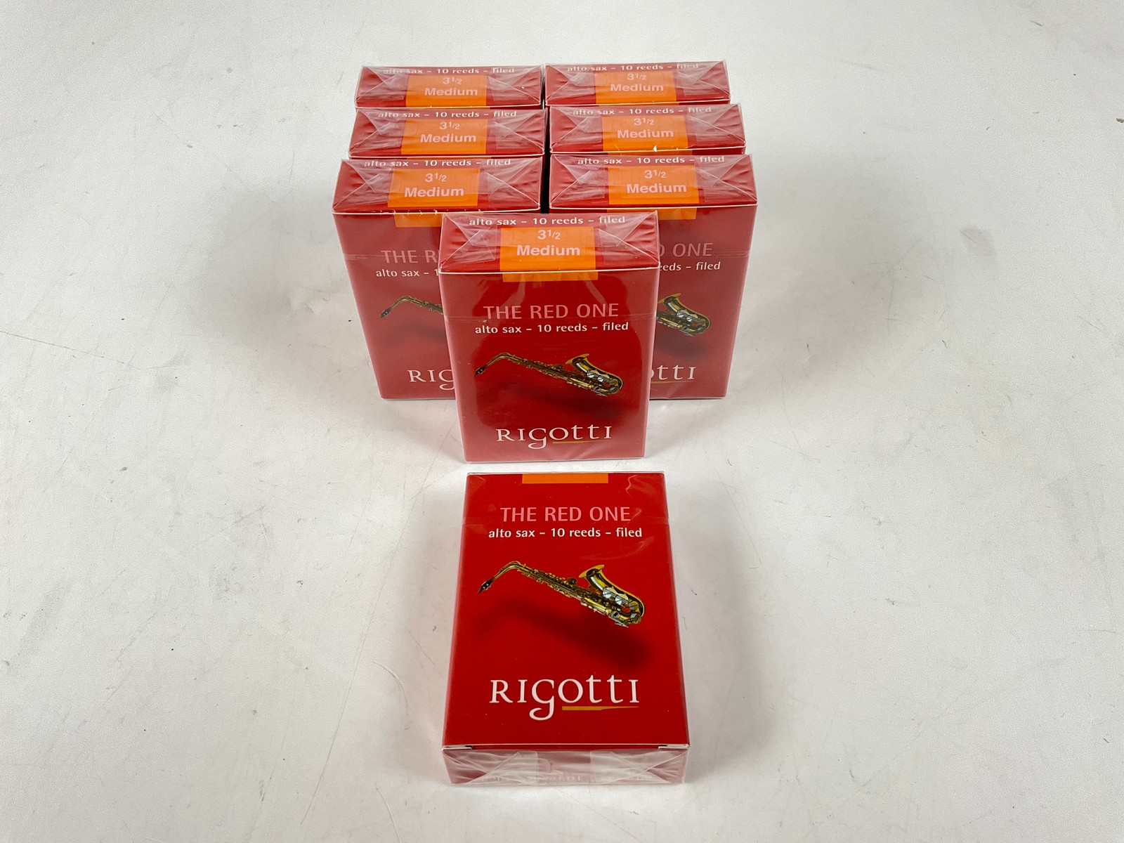 Alto Saxophone Reed Lot: 8 Boxes Rigotti Gold Red 3.5 Medium [55111]