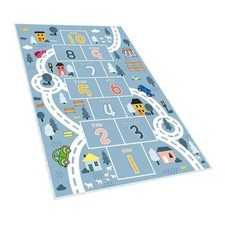 hopscotch Rug - Kid's Interactive Game Rug Super Large Size 4'x6' Blue