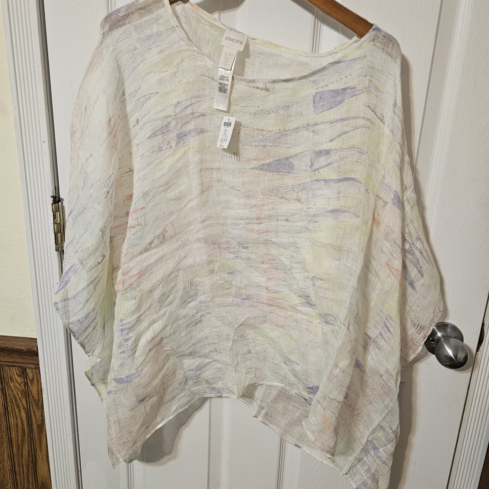 Chico's Womens Dori Poncho Popover Top Size S/M Multicolor Linen Lightweight