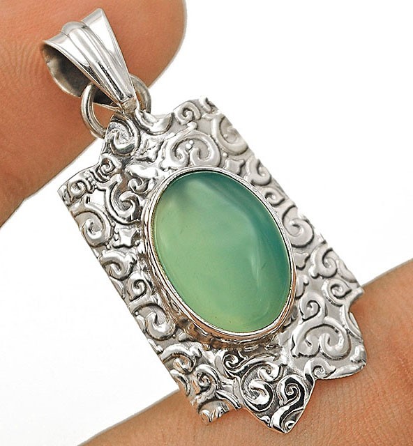 Natural Aquamarine Chalcedony 925 Genuine Sterling Silver Pendant, @1-2