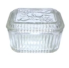 Vintage Federal Glass Refrigerator Dish w/ Lid Embossed Fruit 1940s Kitchen