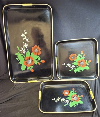 Vintage 3er Set japanische schwarze Lackgeschirr Tabletts (Shikki/Nurimore) Sammlerstück