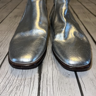 Tom Ford Edgar Silver Metallic Leather Side Zip Ankle Boots  display picture 1