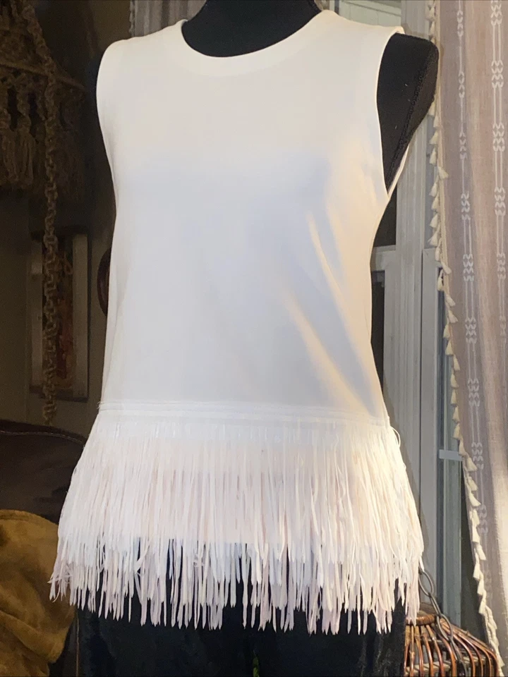 Top tejido con flecos colección J.Crew, marfil, talla XS Foto 3 de 4