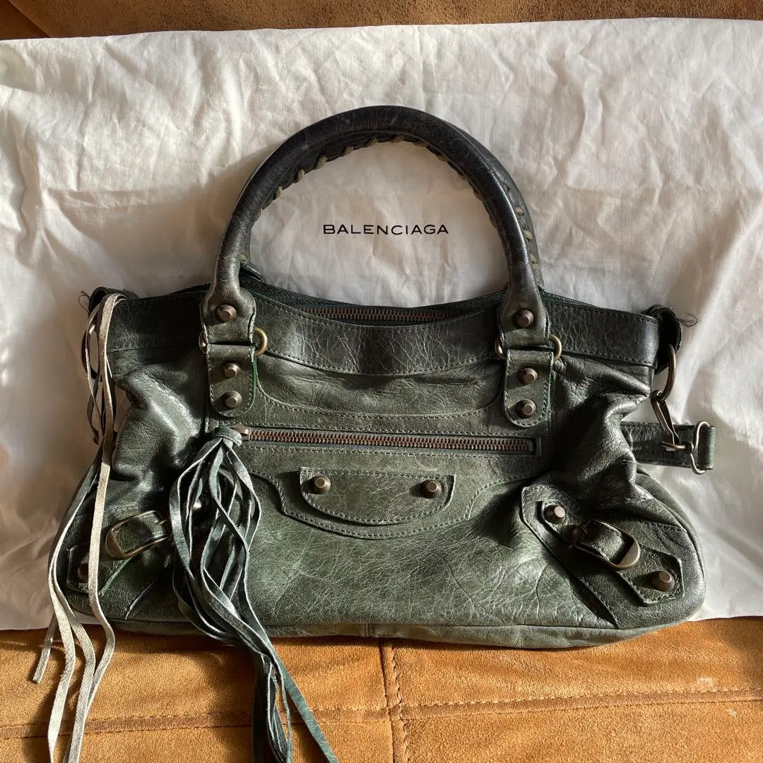 Balenciaga City Classic Bag Leather Dark Gray Auth Japan Used Rare