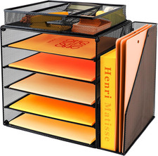 6 Tier Paper Letter Tray Desk Organizer with Vertical File Holder, Desk File Org